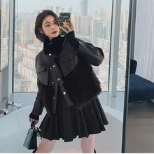 

Real Fox Fur Patchwork Sheepskin Coat Jackets Ladies Women Natural Fur Genuine Leather Long Sleeves Overcoats Thick Warm Outwear