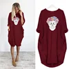 Plus Size 5XL Women's Dress Skull Print Long Sleeve O Collar Pocket Loose Casual Female Dresses Vintage Vestidos Robes Femme 4