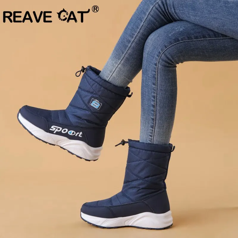 REAVE CAT/женские зимние ботинки водонепроницаемые теплые плюшевые на танкетке