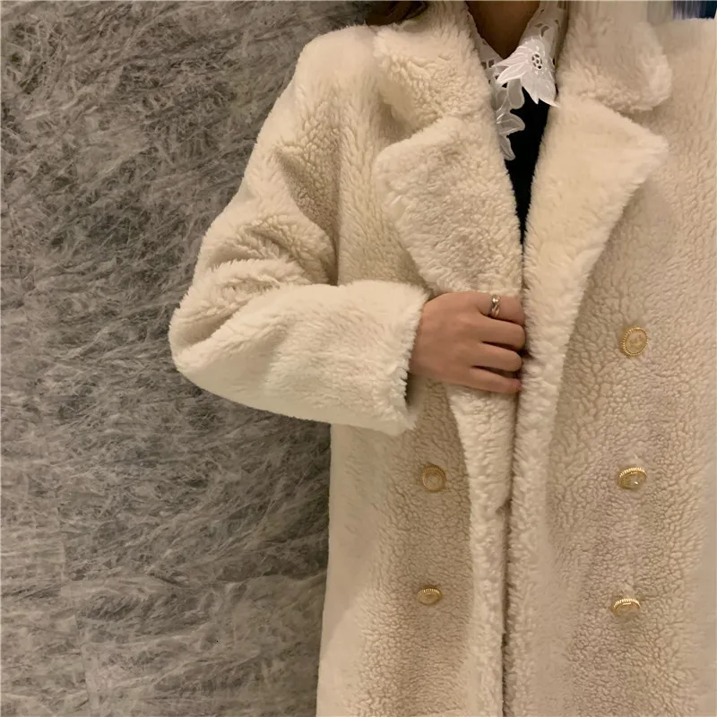 SHENGPALAE, пальто из овечьей шерсти, женское, зимнее, утолщенное, длинное, выше колена, белое, пальто,, Новое поступление, весна, корейский стиль, свободный, 5D339