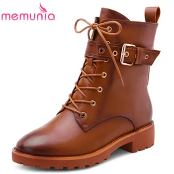 

MEMUNIA 2020 new arrival ankle boots women genuine leather low heel casual shoes lace up buckle zip autumn winter boots woman