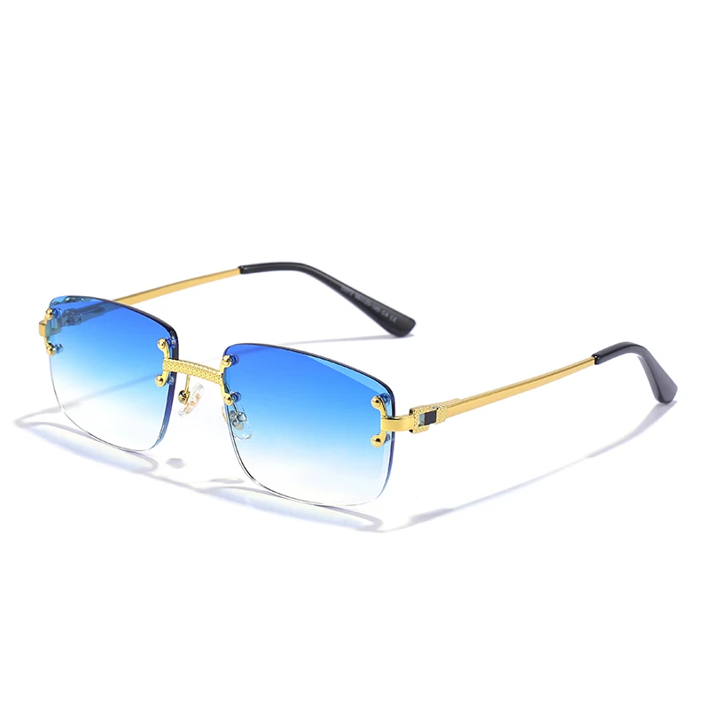 Emosnia New Blue Gradient Lens Metal Sunglasses Men Women Luxury Designer Rimless Small Square Sun Glasses For Men 2022 Framless square sunglasses women Sunglasses