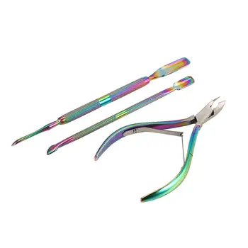 

Chameleon Rainbow Nail Art Manicure Tools Kits Stainless Steel Cuticle Spoon Pusher Scissor Nipper Trimmer Nail Clipper Cutter