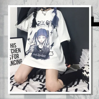 Summer Goth Female Tee Aesthetic Loose Women T-shirt Punk Dark Grunge Streetwear Ladies gothic Top T-shirts Harajuku Clothes y2k 4 Summer Goth Female Tee Aesthetic Loose Women T shirt Punk Dark Grunge Streetwear Ladies gothic