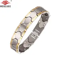 Moocare магнитный браслет ЗДОРОВЬЕ Мужчины титановый шестигранный узор покрытый розовое золото черная цепочка на запястье ювелирные изделия аксессуары