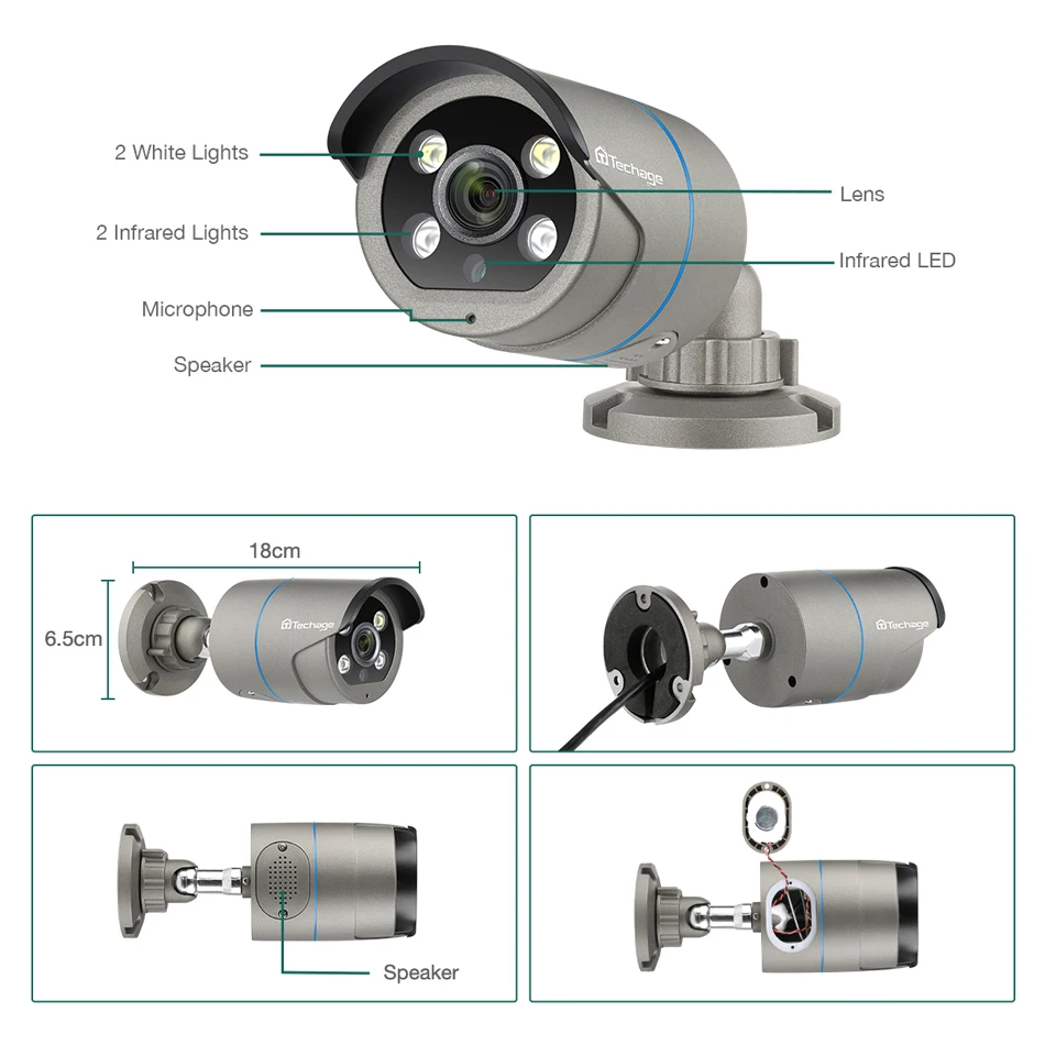  Techage 8CH 48V H.265 POE NVR AI CCTV Camera System 2-Way Audio Sound Speaker Record Waterproof Sec