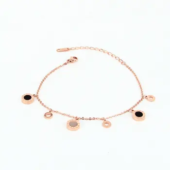

Delicate Hang Three Circle And Three Roman Numeral Black And White Shell Anklet For Women Stainless Steel Rose Gold Color Anklet