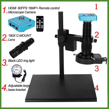 

USB HDMI VGA TF Big Microscope 16MP LED Light Fine Repair Phone Soldering HD Workbench Stand Monocular Digital Camera 18X Lens