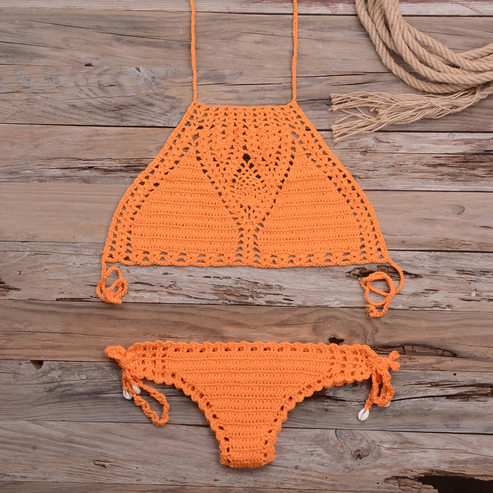 Women Sexy Micro Bikini Set G Thong String Lattice Hollow Bikinis Top Crochet Beach Swimwear Bathing Beachwear Set