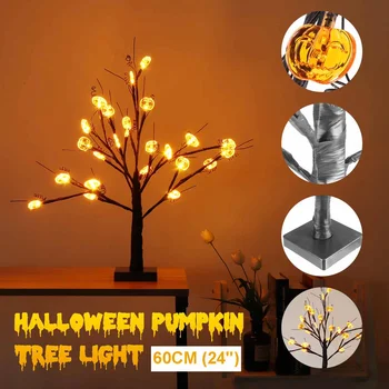 

24 Head LED Tree Shaped Lights Battery Twig Decorative Pumpkin Lamp Table Simulation Tree Lights for Festival Halloween Decor