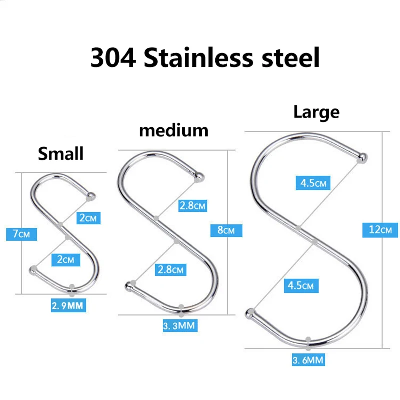 10PCS-304-Stainless-steel-Practical-Hooks-S-Shape-Kitchen-Railing-S-Hanger-Hook-For-Hanging-Clothes.jpg 10Db 304 Rozsdamentes Acél Gyakorlati Horgok S Forma Konyha Korlát Fogashorog A Ruhák Lógására Kézitáska Radiátor Sínhorog - Image 6