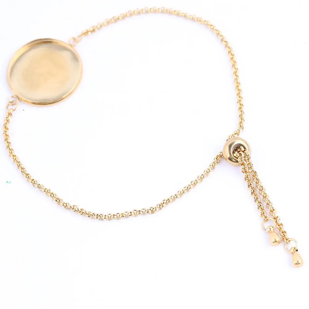 

5pcs stainless steel gold plated chain bracelet base blanks 20mm cabochon setting bezels diy jewelry accessories