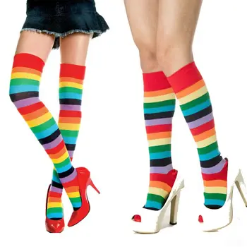 

HSH-Women OVER KNEE SOCKS Rainbow Striped High Thigh Long