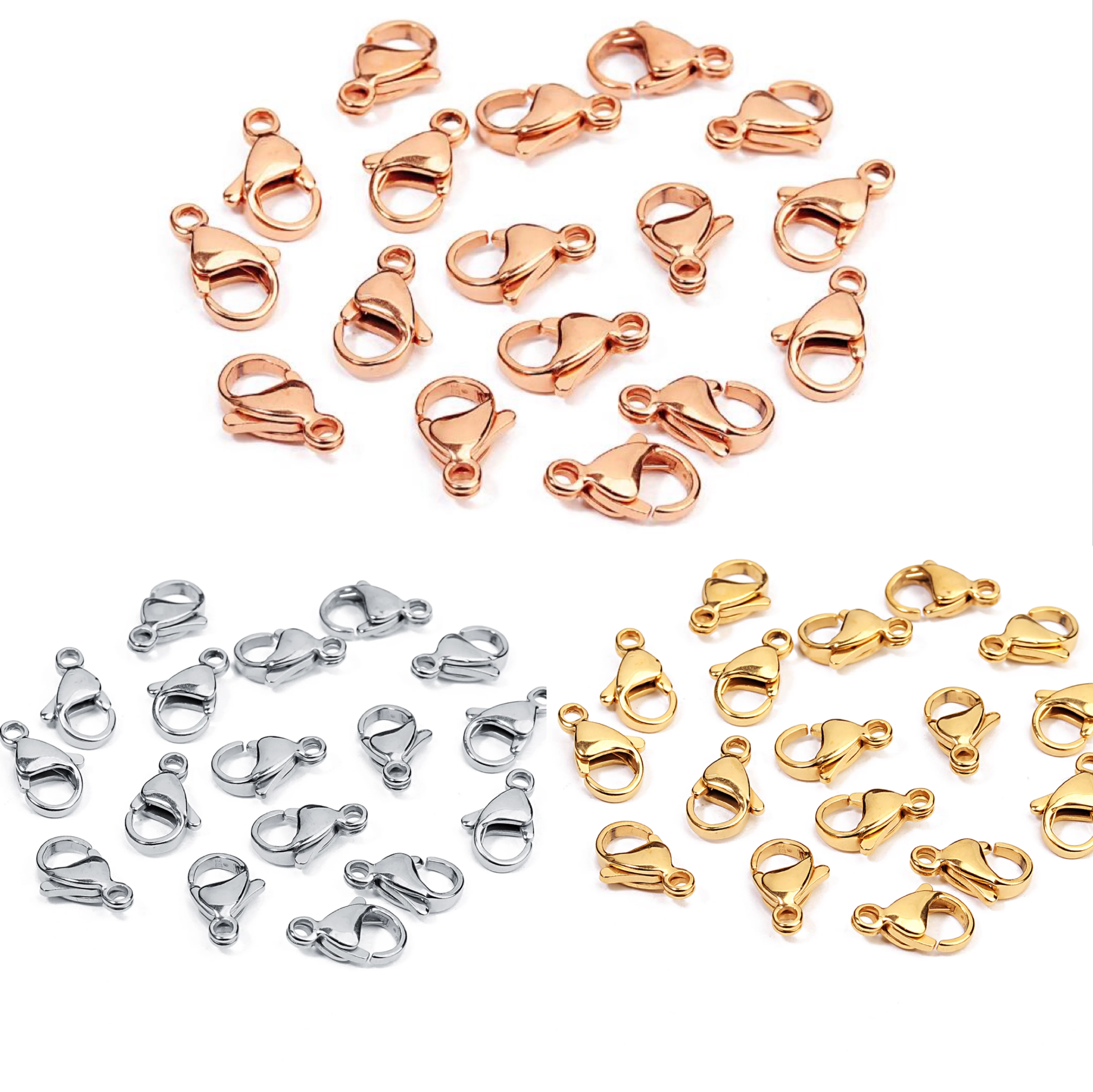 25pcs Stainless Steel Lobster Clasps Hooks Rose Gold Color 9/11/3mm End Clasps Connectors For Necklace Bracelet Jewelry Making