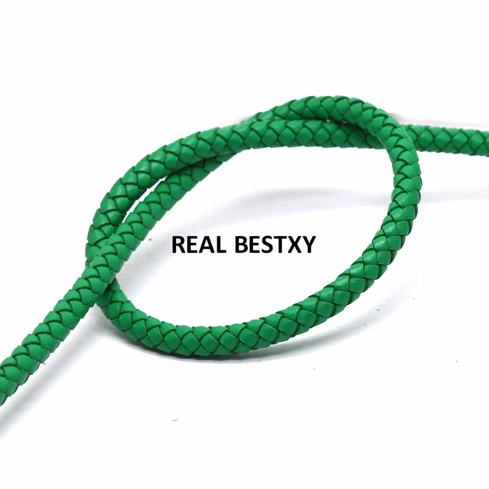 Настоящее BESTXY 1 м/лот 1 метр круглый плетеный коричневый браслет кожаный шнур нить 6 мм для DIY мужчин женщин браслет и ожерелье - Цвет: green