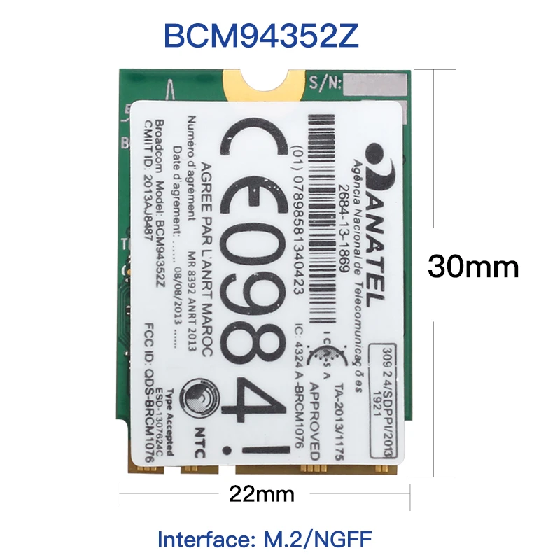 Двухдиапазонный BCM94352Z 1200 Мбит/с 2 4G/5 ГГц Bluetooth 4 0 802.11ac M.2 WiFi WLAN карта DW1560 для
