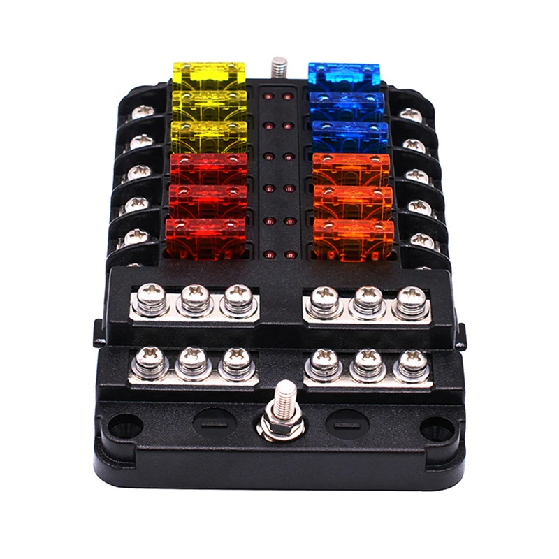 

Fuse Box Holder Plastic Cover M5 Stud With LED Indicator Light 6 Ways 12 Ways Blade Fuse Box for Auto Car Boat Marine Trike