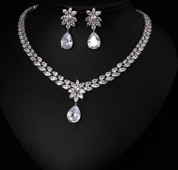 

COlOR BEST QUALITY BRILLIANT CRYSTAL ZIRCON EARRINGS AND NECKLACE JEWELRY SET WEDDING DRESS ACCESSARIES