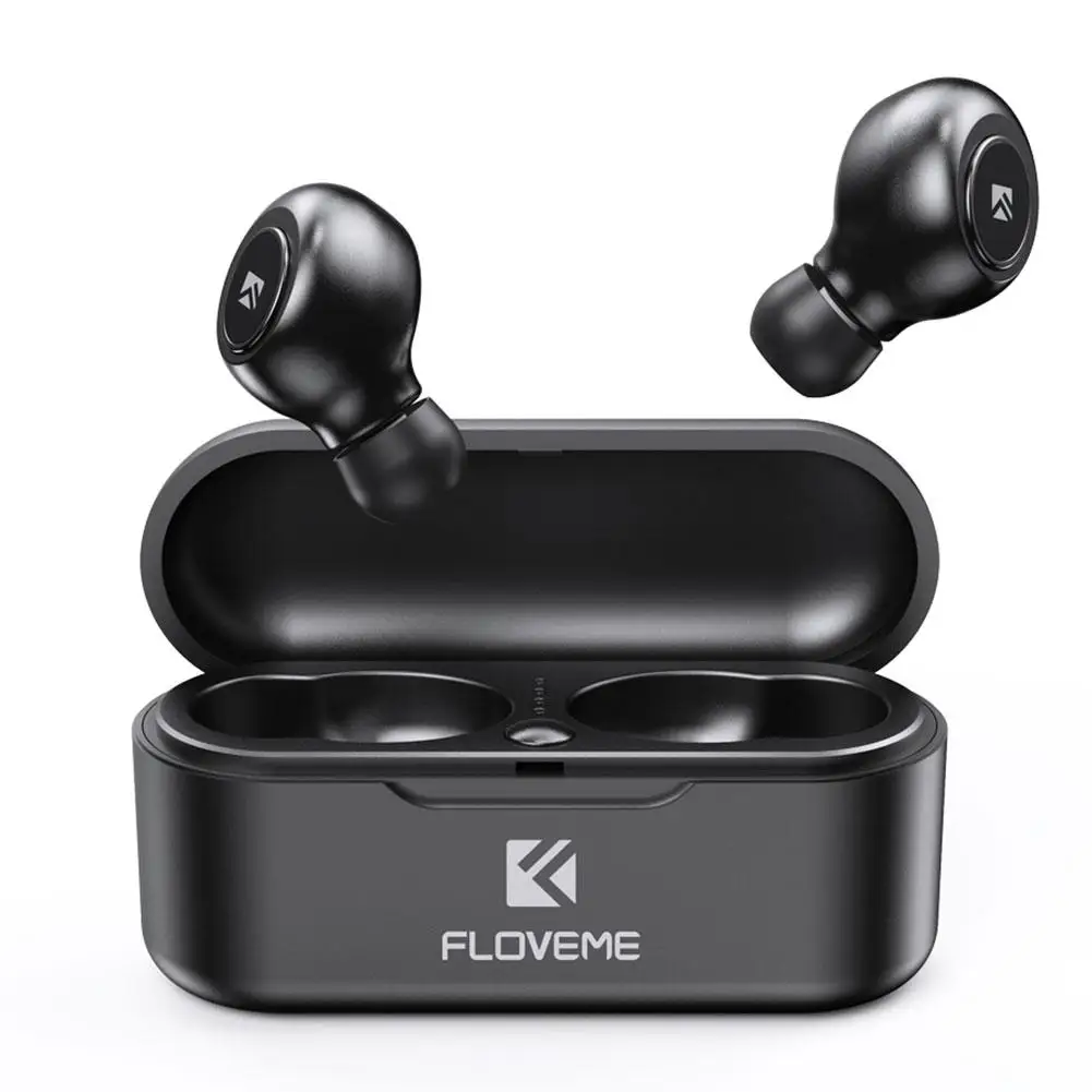 FLOVEME Mini TWS Bluetooth 5,0 наушники беспроводные наушники спортивные наушники стерео звук вкладыши с двойным микрофоном зарядная коробка - Цвет: Black