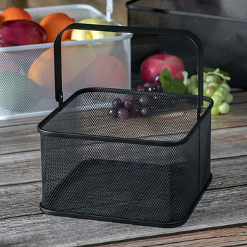 

Kitchen Storage Basket Home Iron Hand Basket Square Household Metal Storage Box Kitchen Vegetable Holder Kitchen Organizer