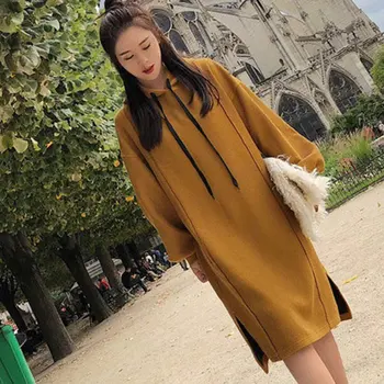 

Long Hooded Women Hoody Autumn 2019 Loose Female Sweatshirt Solid New Fashion Korean Style Side Split Woman Hoodies Pullovers