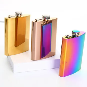 

Creative simplicity 8 oz portable flagon outdoor stainless steel hip flask electroplated colorful liquor bottle