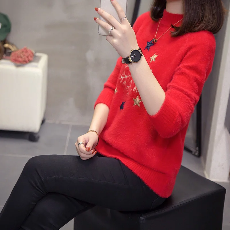 Джемпер с длинным рукавом вязаный свитер женские топы зимний большого размера