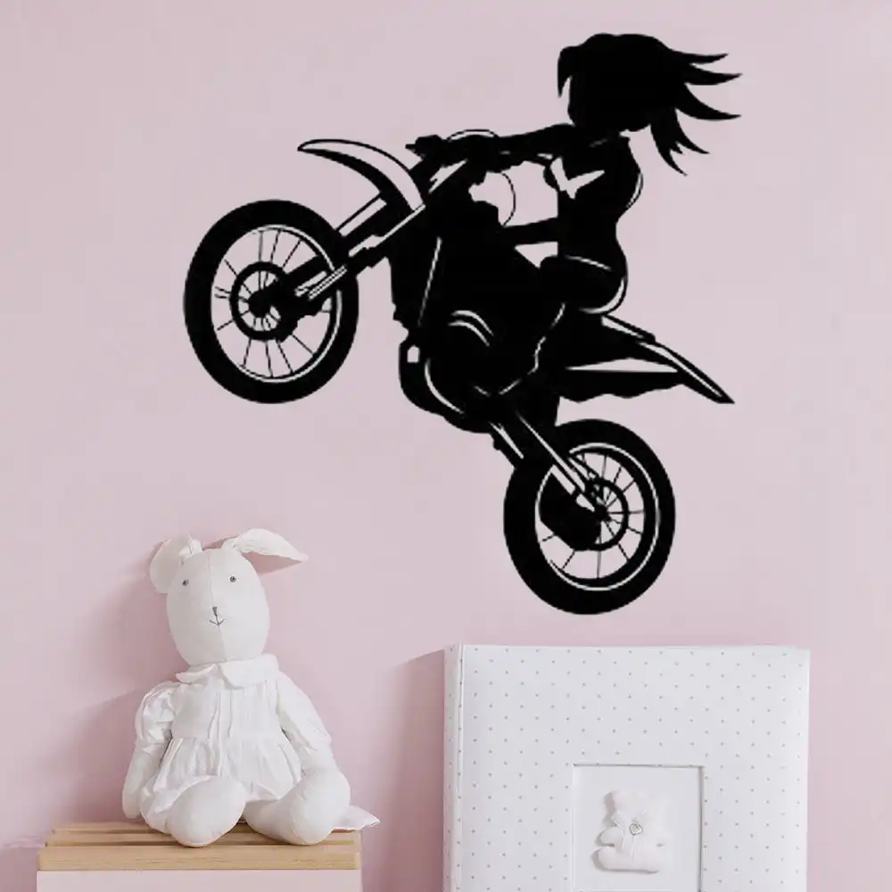 Wall Sticker Vinyl Home Decor Cartoon Decal Girl Dirt Bike Riding Ramp Extreme Moto Sports Stylish Mural Unique Design Hy214 Aliexpress
