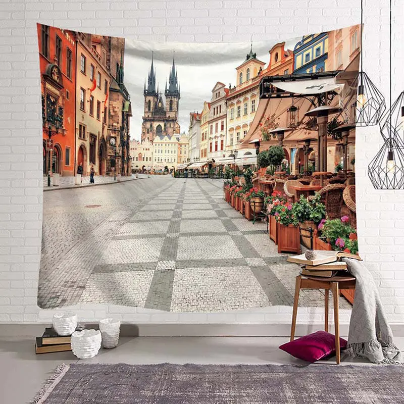 Европейские улицы, маленький город, живописный настенный гобелен, 3D городской гобелен с пейзажем, настенный гобелен, Настенный декор, одеяло, ковер - Цвет: Style 2