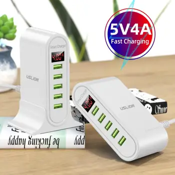 

5 Port USB Charger HUB LED Display Multi USB Charging Station Dock Universal Mobile Phone Desktop Wall Home EU / UK Plug Charger