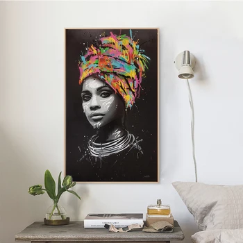 

Abstract Portrait Oil Painting on Canvas African Woman Posters and Prints Cuadros Wall Art Pictures for Living Room Home Decor