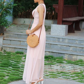 

Newly Woven Rattan Bag Round Straw Shoulder Bag Small Beach Handbags Summer Hollow Handmade Messenger Crossbody Bag CLA8