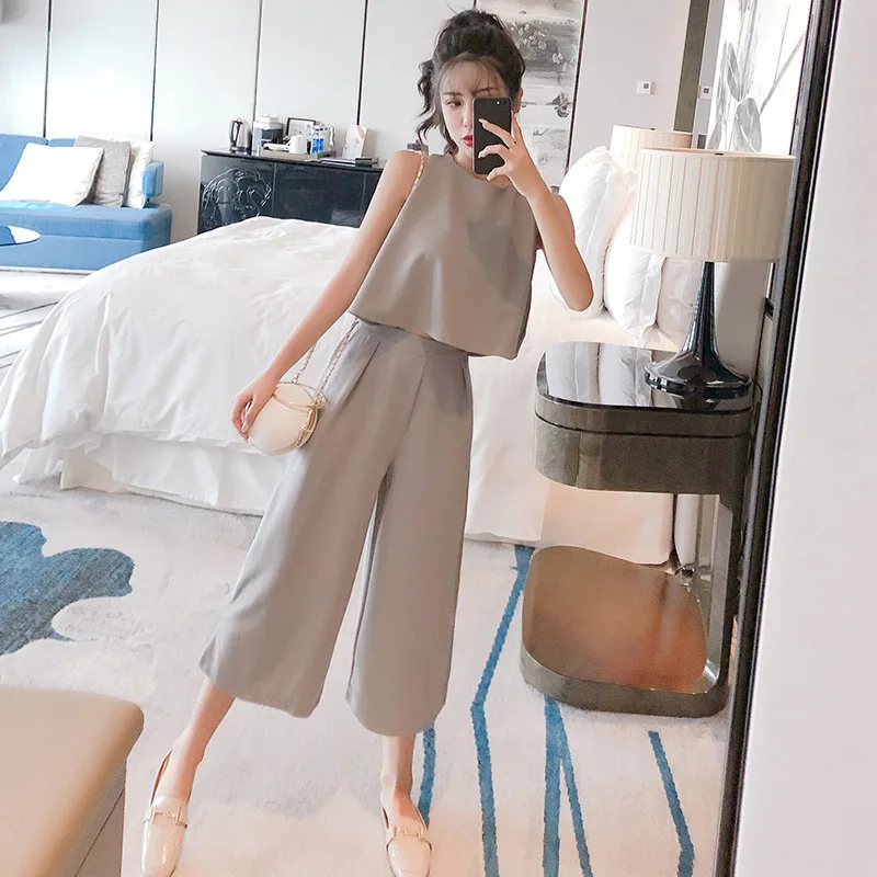 

Fashion Set 2019 Summer Popular WOMEN'S Dress Korean-style CHIC Chiffon Vest with Capri Loose Pants Two-Piece Set Elegant