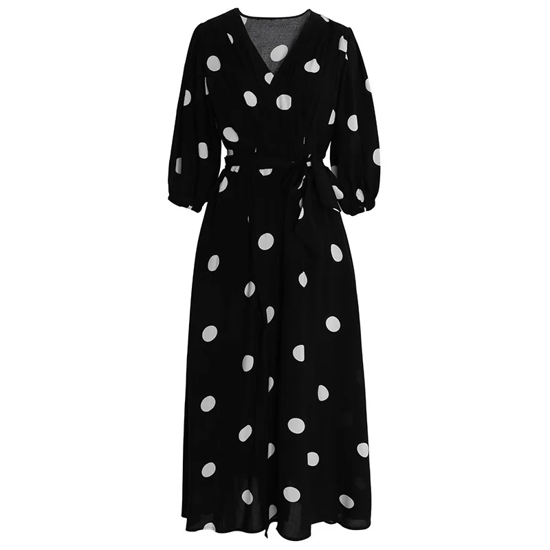 Very Cheap mxyZq NEW Korean Vintage Summer Dress Women Polka Dot V Neck Bandage Office Party Dresses Casual Sexy Black Beach Sundress Vestidos