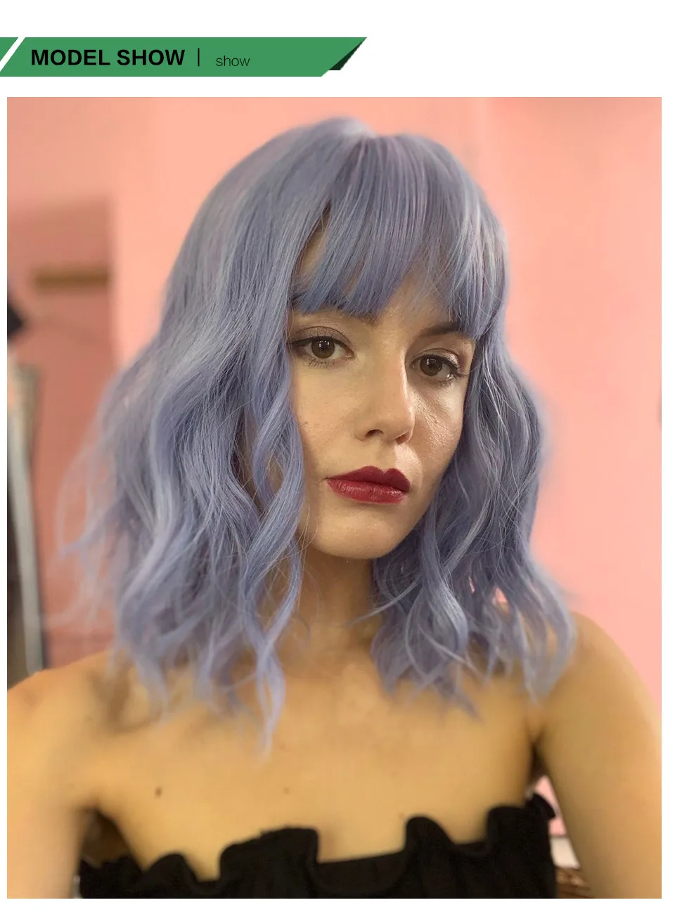 JONRENAU короткий натуральный волнистый милый парик Боб с взрыва Синтетические синие фиолетовые волосы Косплей вечерние парики для женщин