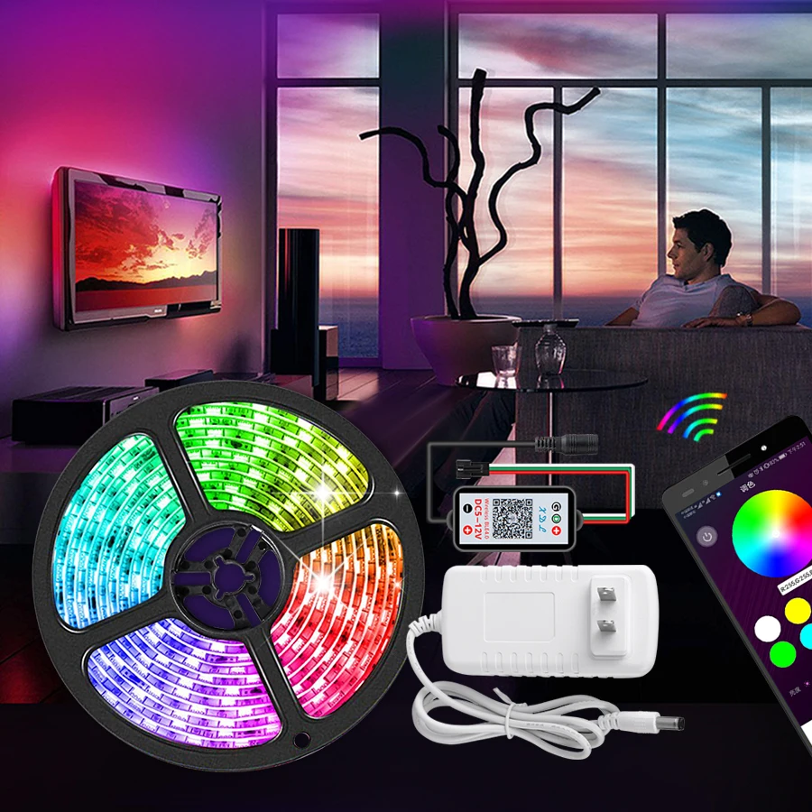 Bluetooth 2811 IC RGB Светодиодные полосы света 5 м 5050 12 В пикселей программируемый адресуемый Диодная лента подсветка лампы контроль смартфона