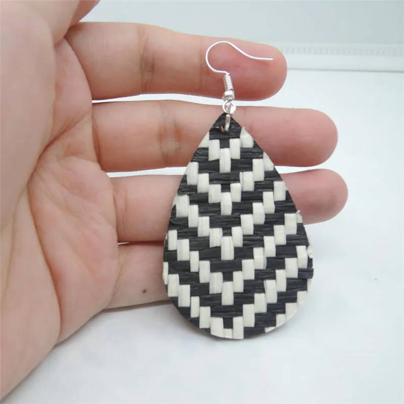 

new simple double side water drop leather earrings for women 3D weave stripe teardrop earrings lightweight fashion jewelry gifts