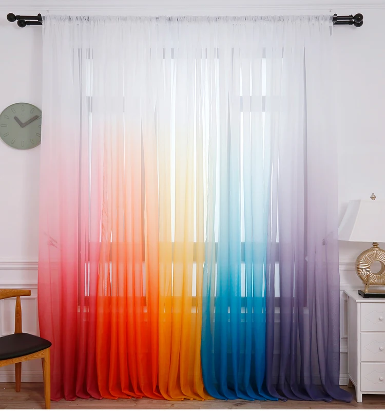 Modern Blue Gradient color Curtain Tulle Decorative Sheer Curtains for Living Room Bedroom Kitchen Hotel home at Window Panels