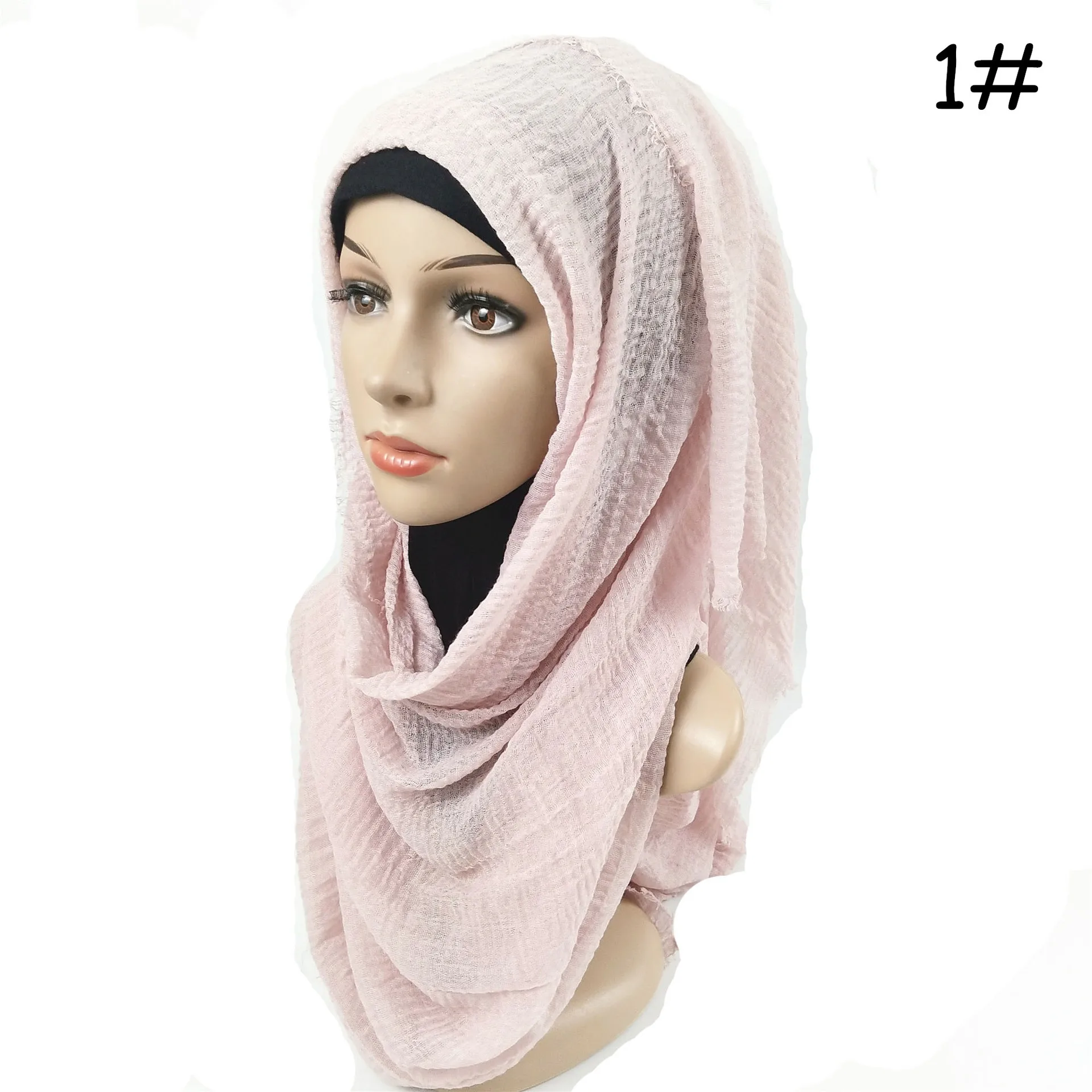 Хлопок и лен хиджабы для женщин дамы простой сплошной длинный платок Женский Повседневный широкий шарф хиджаб простой мусульманский 180 см* 100 см - Цвет: 1