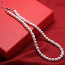 

Artificial farming Real Pearl Necklace Freshwater Pearl Necklace 7-8mm round Beads Micro Flaw to Give Mom jewelry