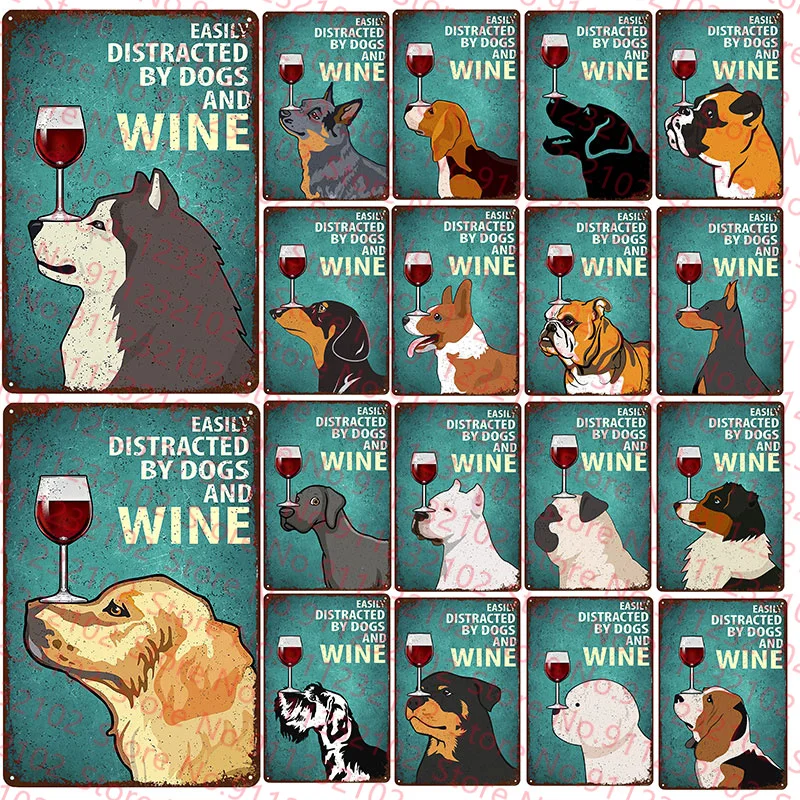 

Винтажные жестяные знаки для собак и вина, вывеска для домашних животных, потрепанная шикарная тарелка, настенный плакат для дома, бара, паба, комнаты, настенные знаки