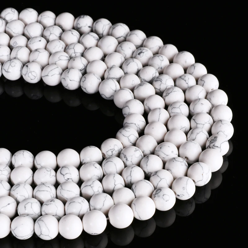 

Natural Round White Turquoise Stone Round Loose Beads 4 6 8 10 MM Loose Bead For Jewelry Making diy Bracelet Necklace Jewelry