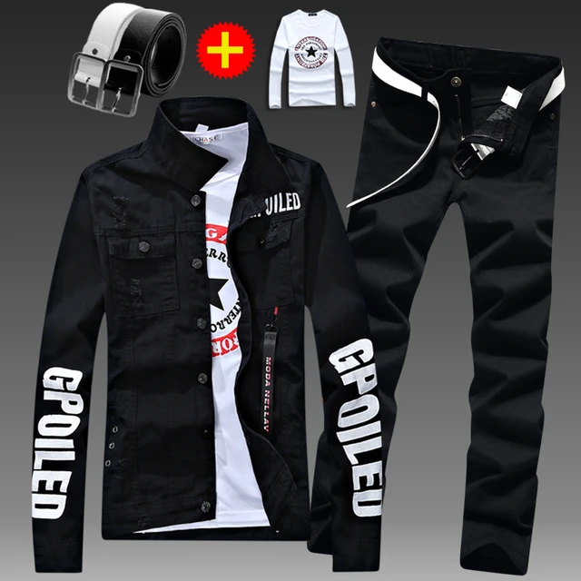 Men S Tracksuits Slim Fit Denim Jacket Pants Set Long Sleeve Coats Letters  Printed Casual Large Size Black White Red Boys Trousers 230330 From Chao04,  $41.35