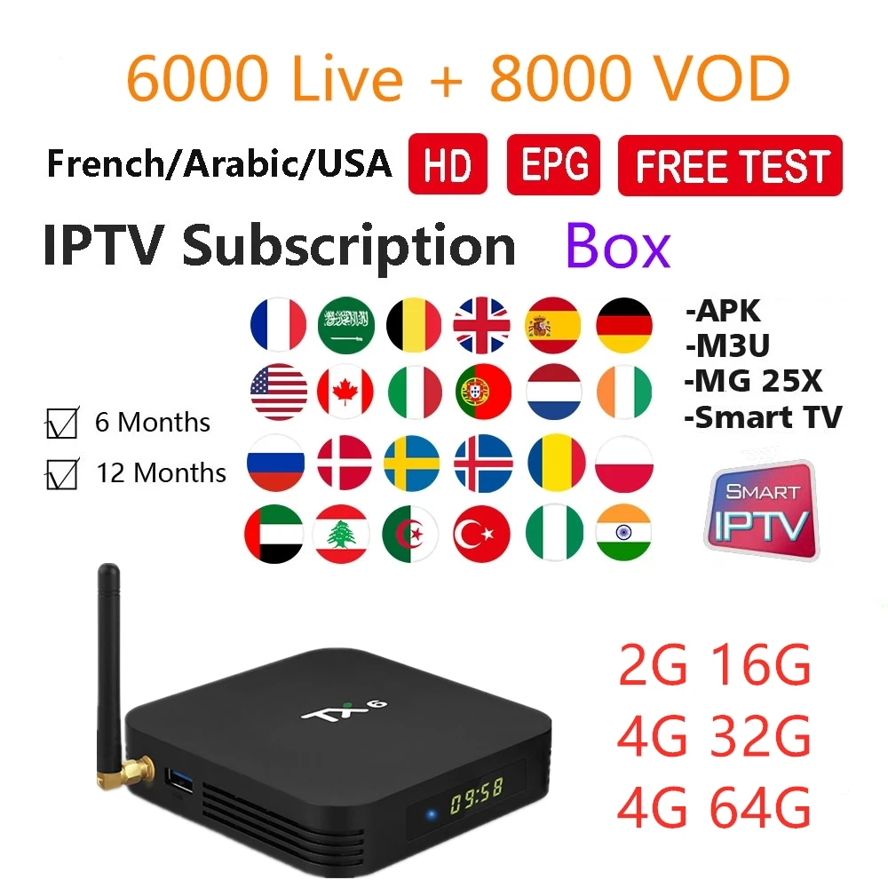 TX6 Smart tv Box Android 9,0 с 1 год IPTV подписка Европа коробка для взрослых для Франции арабский испанско-португальский смарт-приставка