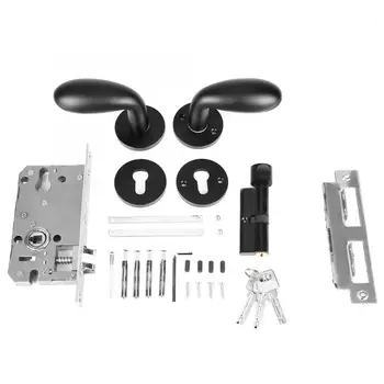 

Black Door Solid Handle Lock Simple Style Space Aluminium Lock for Indoor Wooden Door 3.5-4.5cm Door