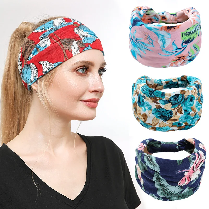 

Print Elastic Sports Hair Belt Lady Wide-edged Headband Retro Sports Yoga Belt Hair Accessories Wholesale.