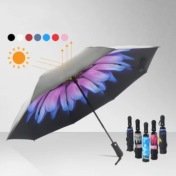 

Princess Flowers Automatic Umbrellas Shade Black Female Parasol Folding Umbrellas Rain Women Anti UV Umbrella Paraguas Plegable