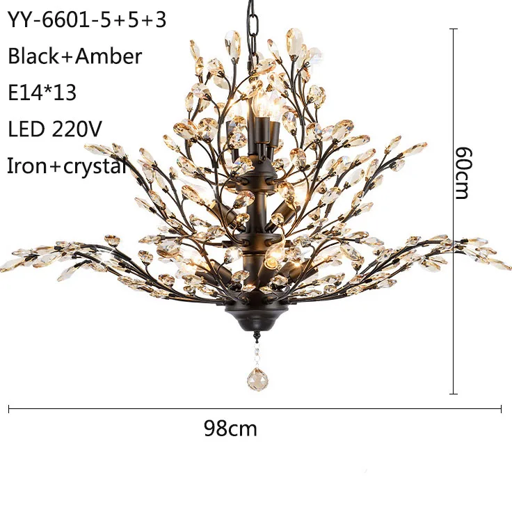 Американская роскошная хрустальная люстра E14 Светодиодный 220 В для ресторанного освещения люстра современный домашний декор светильники для комнаты - Цвет абажура: YY-6601-13-Black
