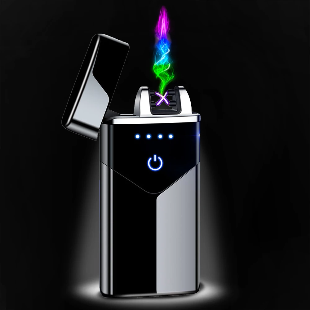 Windproof USB Electric Lighter Double Arc Plasma LED Power Supply Display Touch Screen Cigarette For Men's Gifts |