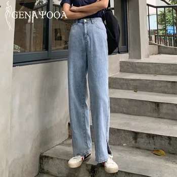 

Genayooa Summer Jeans Woman High Waist Light Blue Mom Jeans Casual Streetwear Flare Pants Denim Jeans Fror Women 2020 New